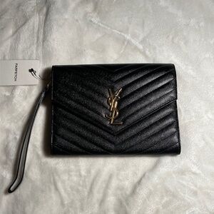 Saint Laurent Classic Monogram Envelope Wristlet Clutch